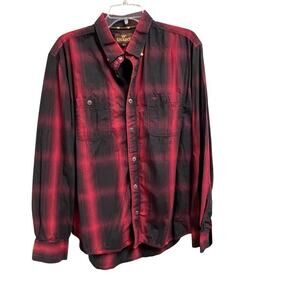 King Ranch Size Large Red Black Plaid Button Down Shirt Western Cowboy Rodeo